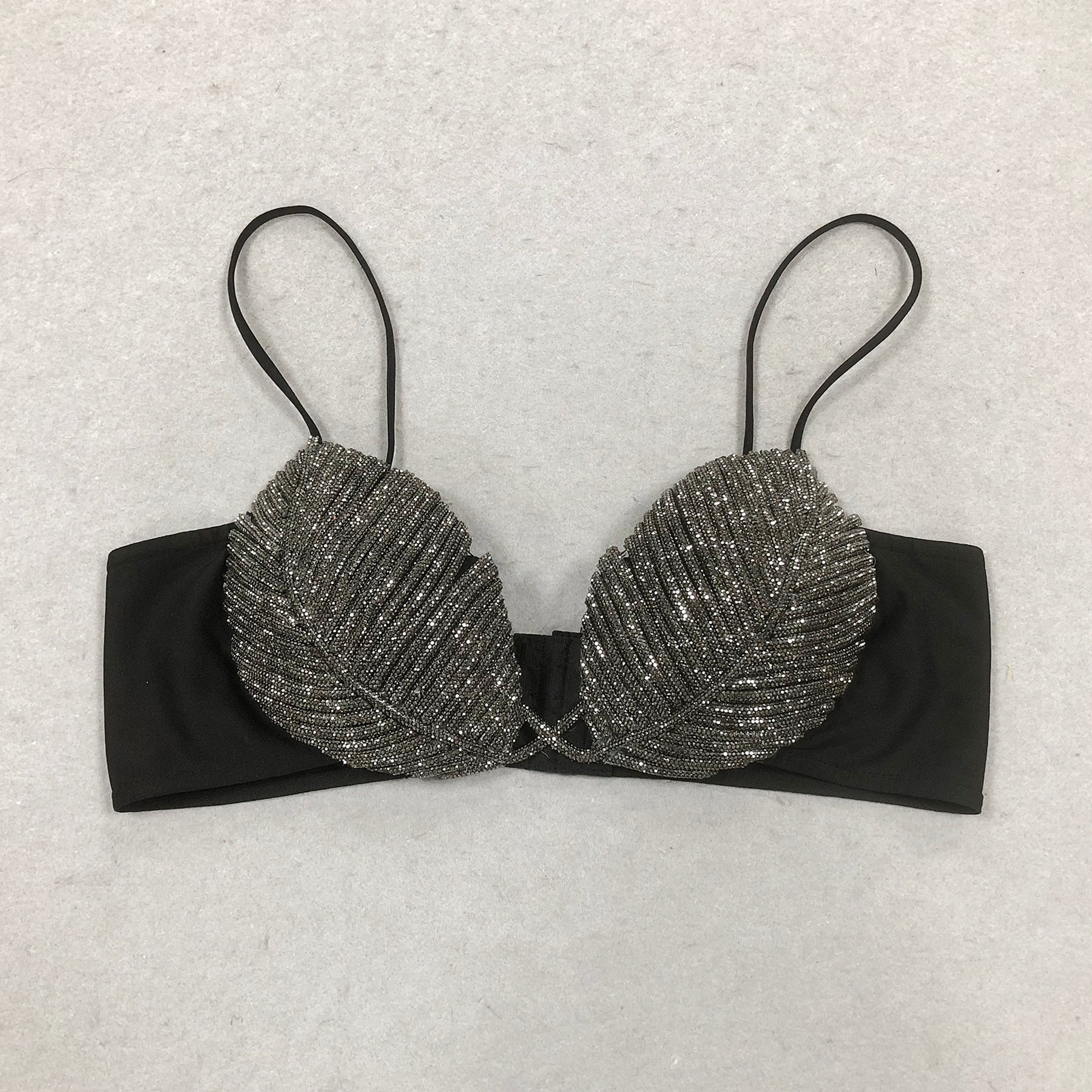 Noir Leaf Diamond Strapless Bra Top by Luxe Lane | from Luxe Lane | SKU:  | Barcode:  | Options: Black S | Black Sparkling Leaf Design Chic Bra Top