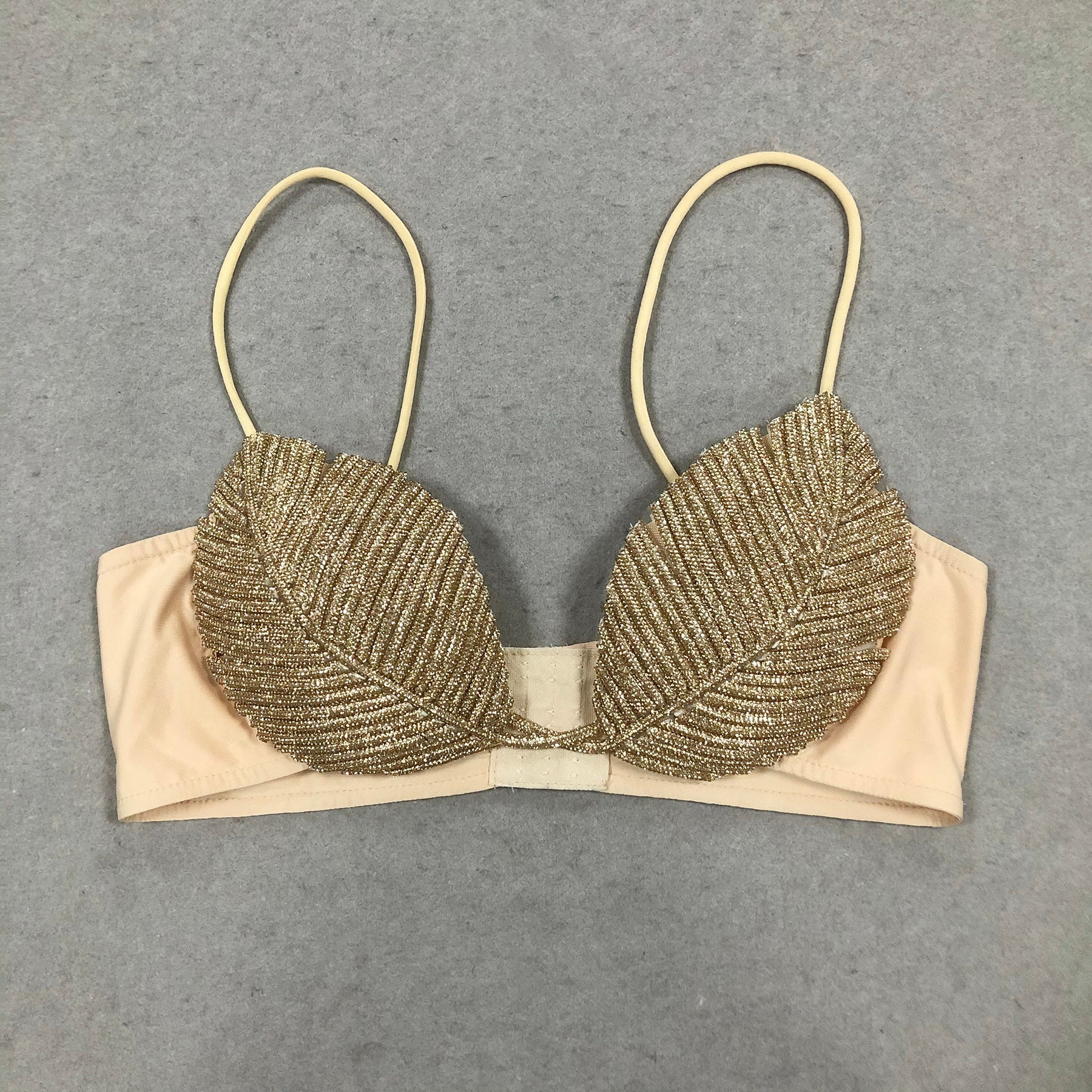 Noir Leaf Diamond Strapless Bra Top by Luxe Lane | from Luxe Lane | SKU:  | Barcode:  | Options: Gold S | Black Sparkling Leaf Design Chic Bra Top