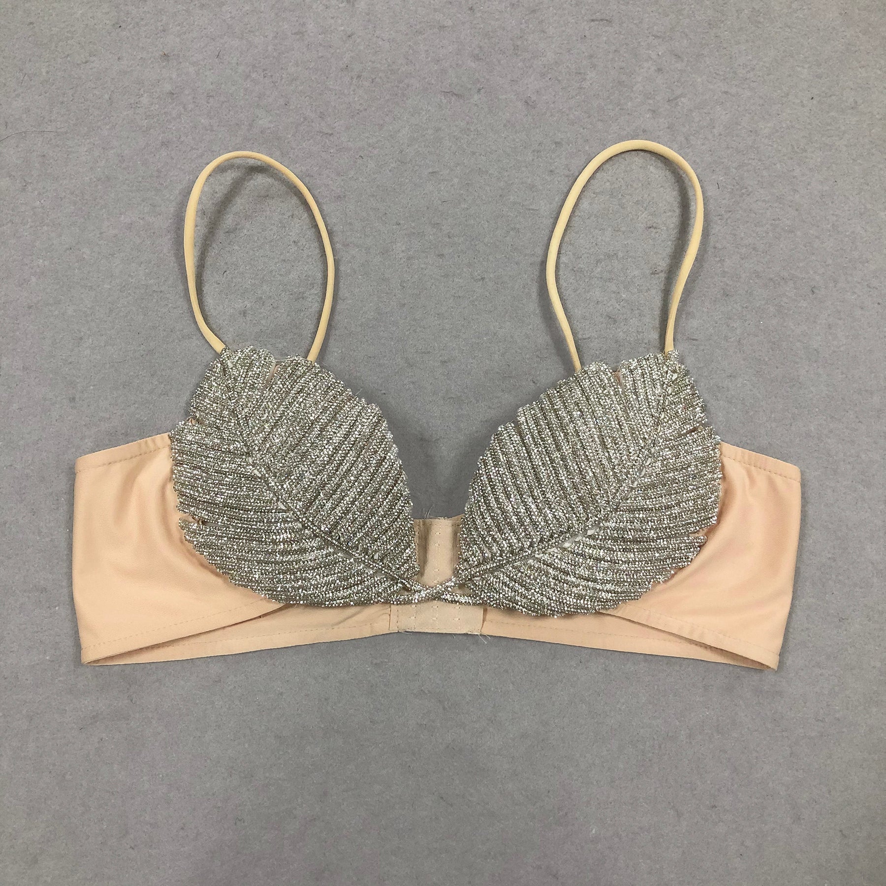 Noir Leaf Diamond Strapless Bra Top by Luxe Lane | from Luxe Lane | SKU:  | Barcode:  | Options: Silver S | Black Sparkling Leaf Design Chic Bra Top