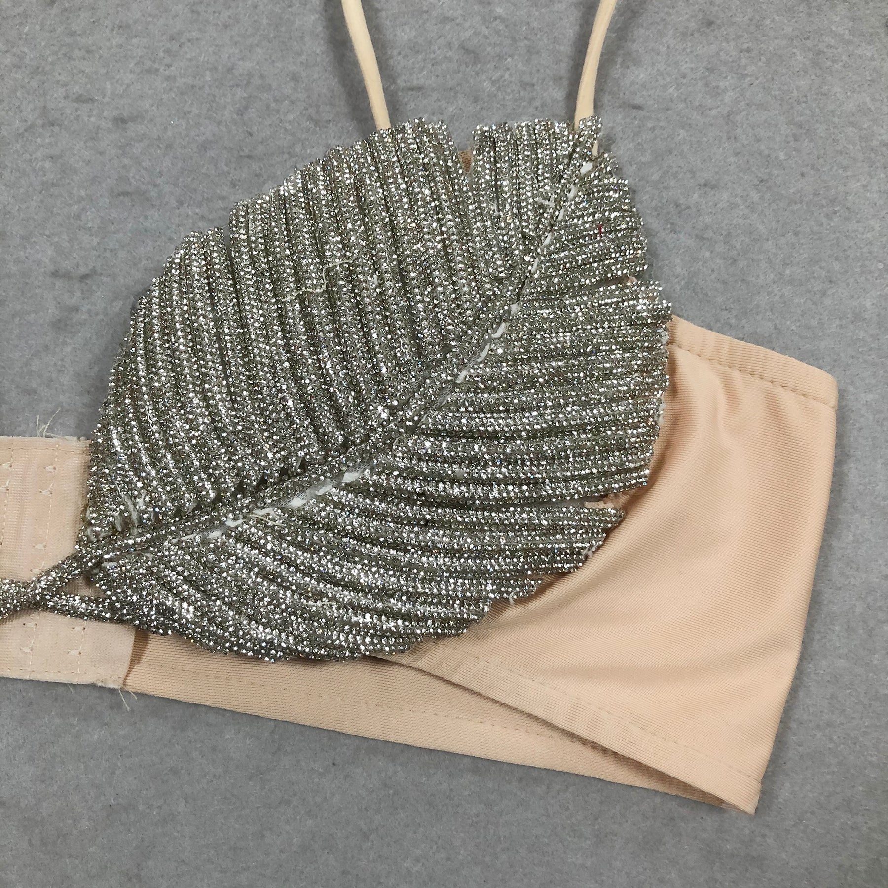 Noir Leaf Diamond Strapless Bra Top by Luxe Lane | from Luxe Lane | SKU:  | Barcode:  | Options: Silver S | Black Sparkling Leaf Design Chic Bra Top