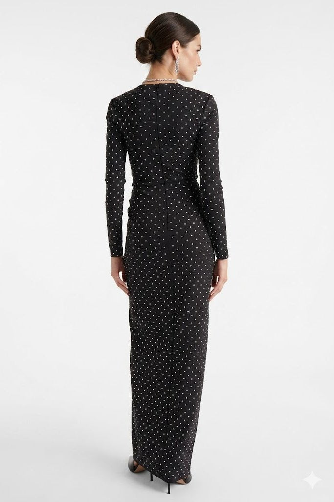 Noir Polka Belted Maxi DressEvening DressesBlackS(2)Luxe Lane
