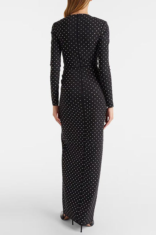 Noir Polka Belted Maxi DressEvening DressesBlackS(2)Luxe Lane
