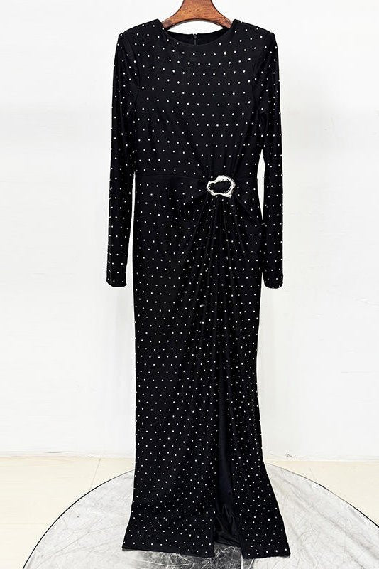 Noir Polka Belted Maxi DressEvening DressesBlackS(2)Luxe Lane