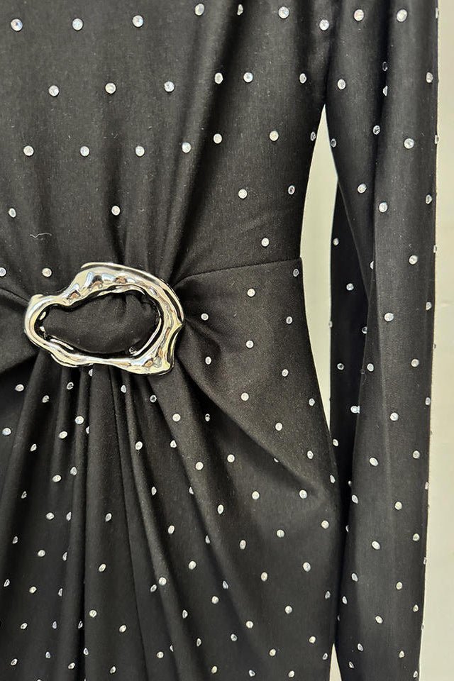 Noir Polka Belted Maxi DressEvening DressesBlackS(2)Luxe Lane