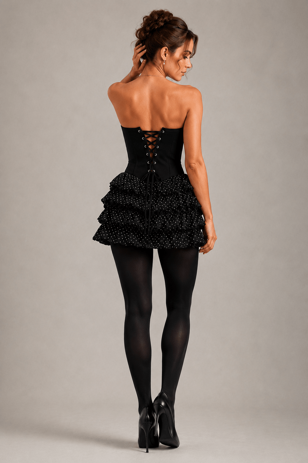 Noir Polka Dot Corset Mini DressEvening DressesBlackS(2)Luxe Lane