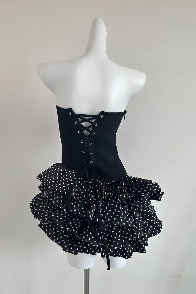 Noir Polka Dot Corset Mini DressEvening DressesBlackS(2)Luxe Lane