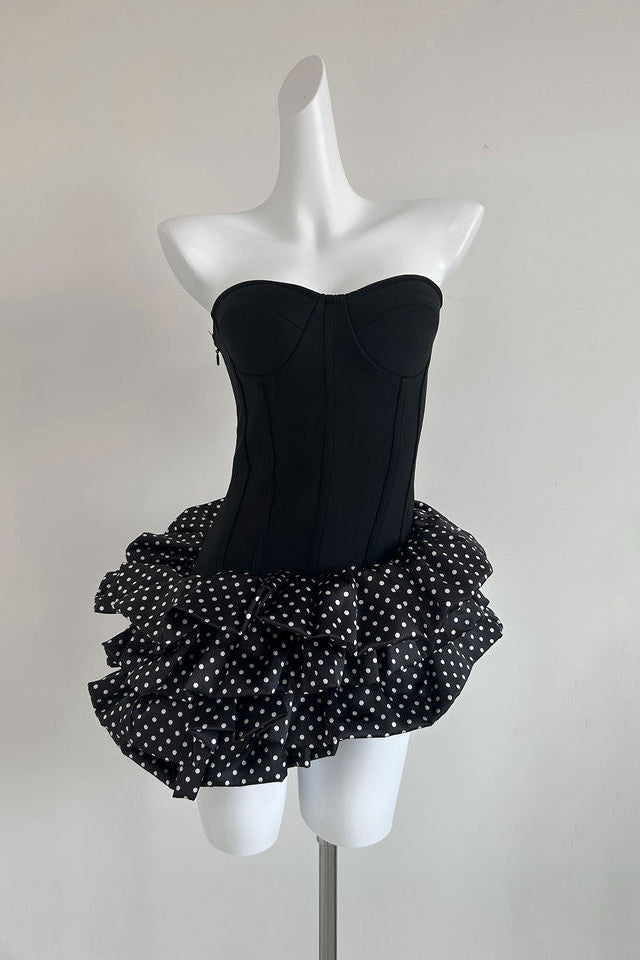 Noir Polka Dot Corset Mini DressEvening DressesBlackS(2)Luxe Lane