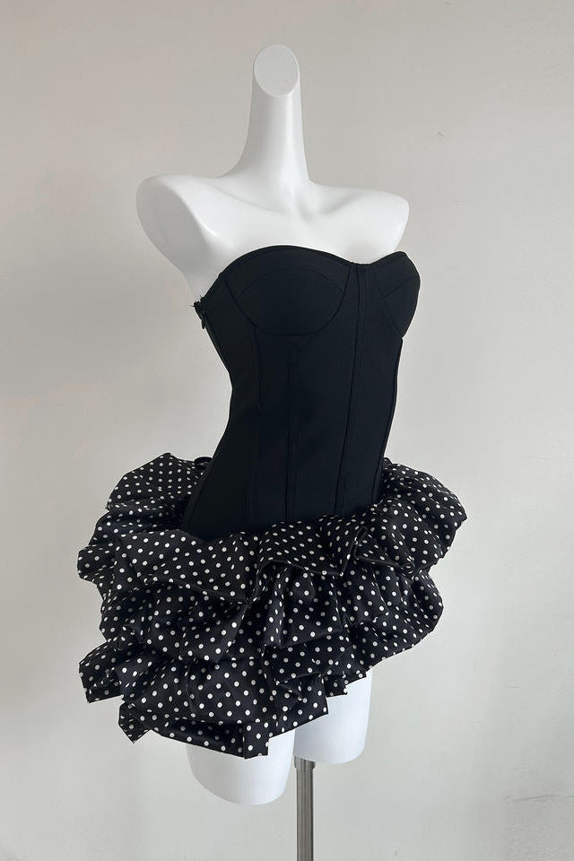 Noir Polka Dot Corset Mini DressEvening DressesBlackS(2)Luxe Lane