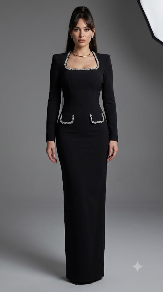 Noir Rhinestone Maxi DressParty dressesBlackXs(0)Luxe Lane
