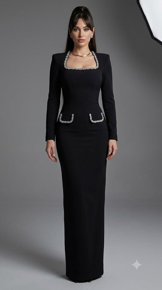 Noir Rhinestone Maxi DressParty dressesBlackXs(0)Luxe Lane