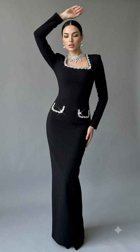 Noir Rhinestone Maxi DressParty dressesBlackXs(0)Luxe Lane