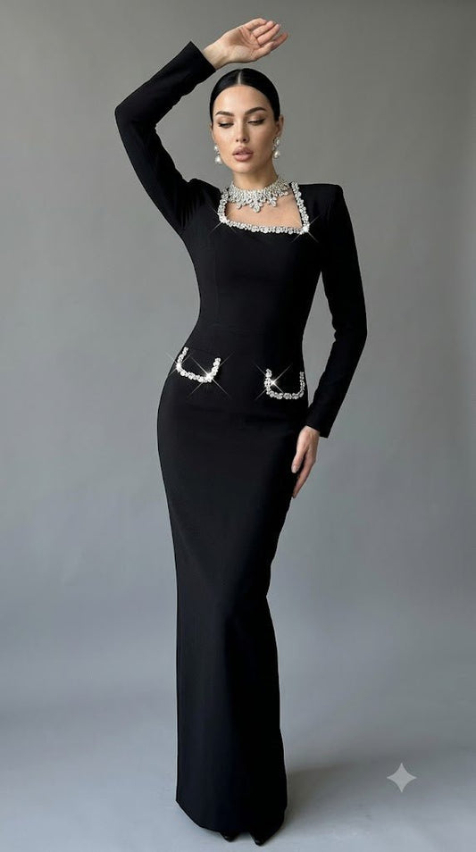 Noir Rhinestone Maxi DressParty dressesBlackXs(0)Luxe Lane