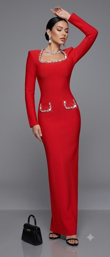 Noir Rhinestone Maxi DressParty dressesRedXs(0)Luxe Lane