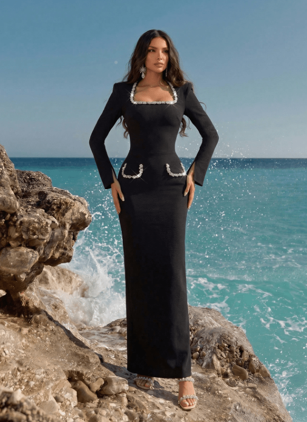 Noir Rhinestone Maxi DressParty dressesRedXs(0)Luxe Lane