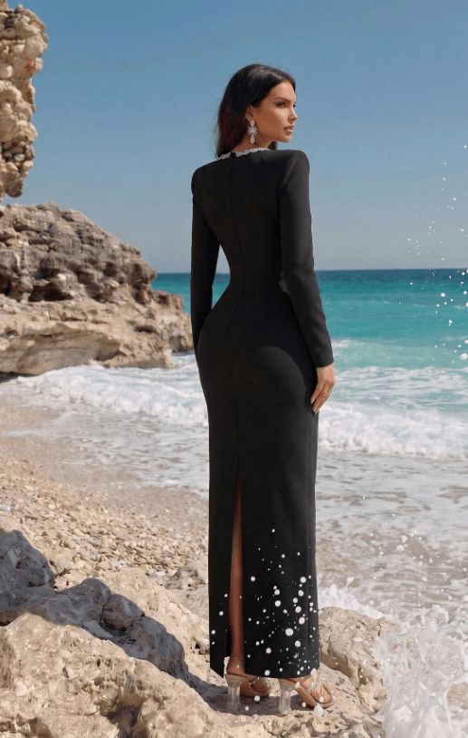 Noir Rhinestone Maxi DressParty dressesRedXs(0)Luxe Lane