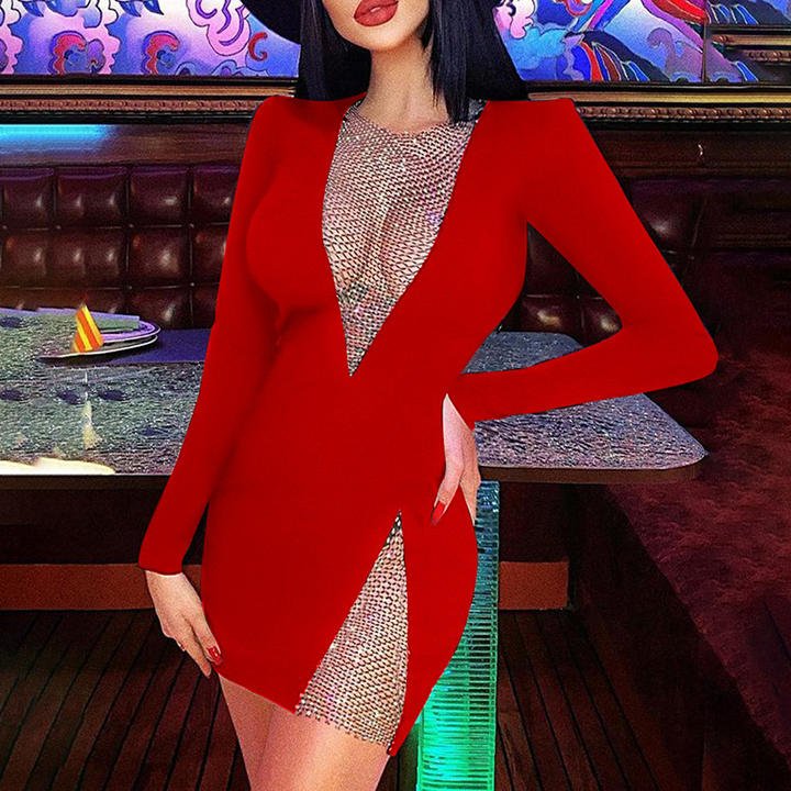 Nova Mesh Diamond Mini Dress by Luxe Lane | from Luxe Lane | SKU:  | Barcode:  | Options: Black XS | Sexy Mesh Diamonds Bodycon Summer Club Dresses Style Bandage Mini Vestidos