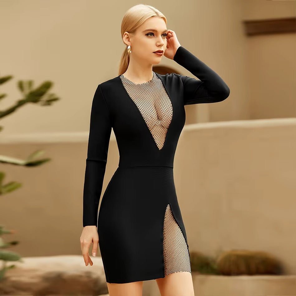 Nova Mesh Diamond Mini Dress by Luxe Lane | from Luxe Lane | SKU:  | Barcode:  | Options: Black XS | Nova Mesh Diamond Mini Dress