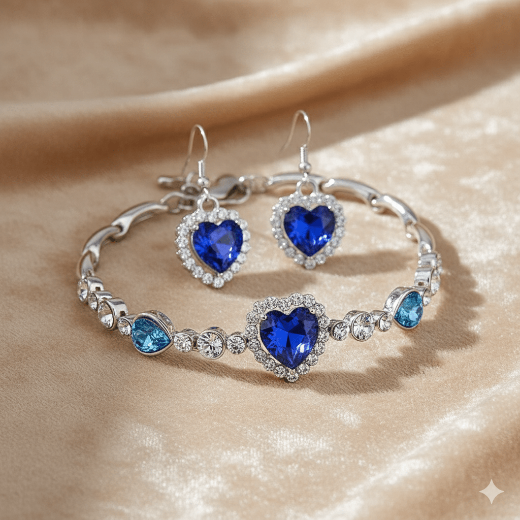 Ocean Heart Necklace & Earring Set by CJ | 0 from Luxe Lane | SKU: CJLX143524601AZ | Barcode:  | Options: Bracelet & Earrings Set | Ocean Heart Necklace & Earring Set