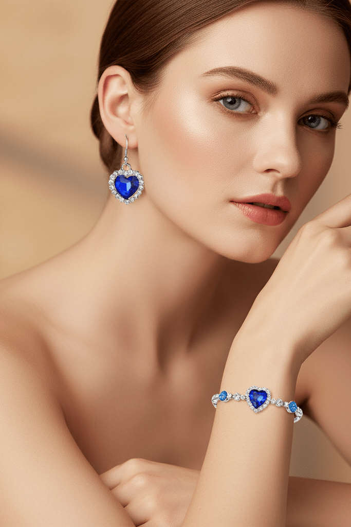 Ocean Heart Necklace & Earring Set by CJ | 0 from Luxe Lane | SKU: CJLX143524601AZ | Barcode:  | Options: Bracelet & Earrings Set | Ocean Heart Necklace & Earring Set