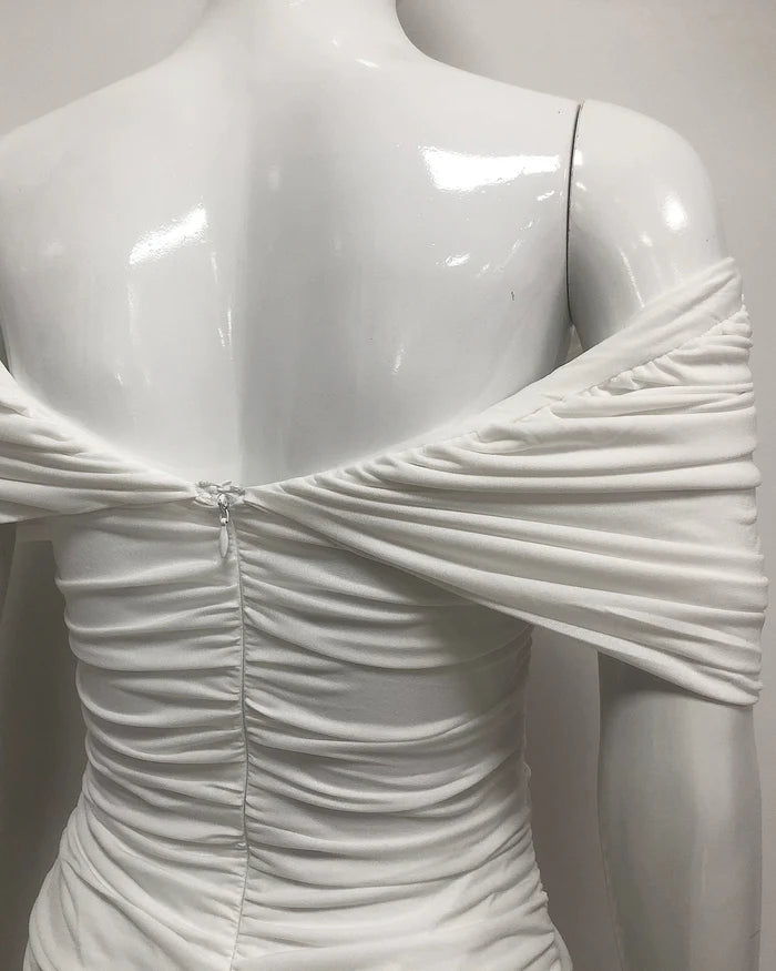 Off - Shoulder Ruched Bodycon Maxi Evening DressParty dressesWhiteS(6)Luxe Lane