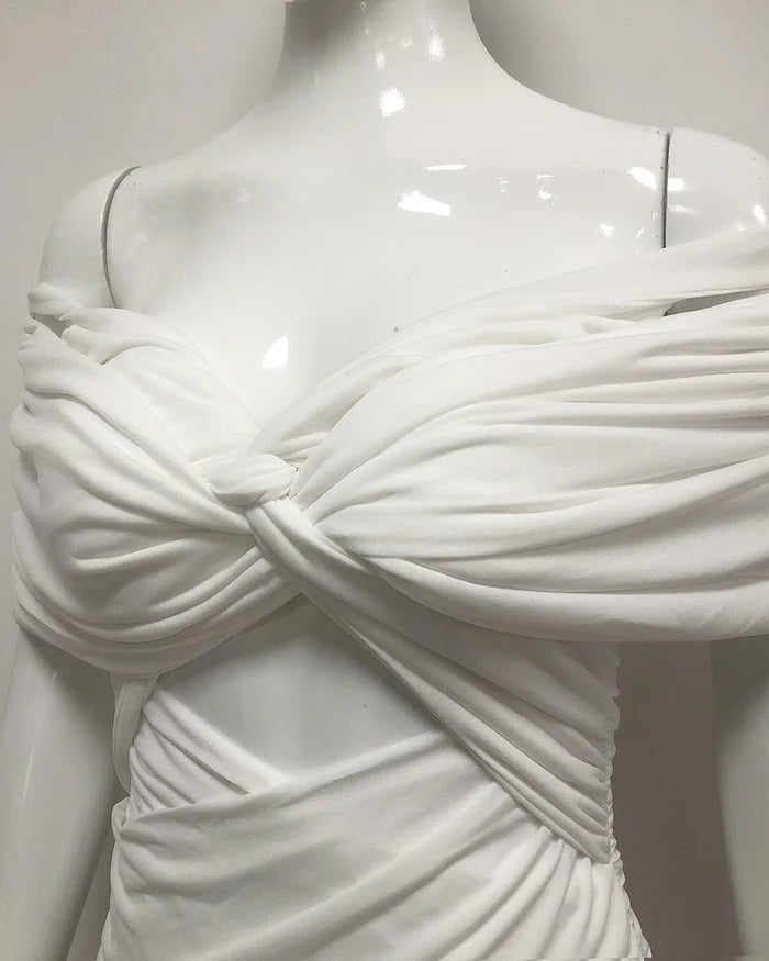 Off - Shoulder Ruched Bodycon Maxi Evening DressParty dressesWhiteS(6)Luxe Lane