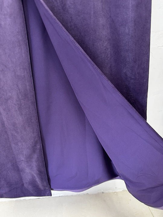 Off - Shoulder Ruched Velvet Two - Piece Maxi Skirt Set by Shine | one set from Luxe Lane | SKU: -1 | Barcode:  | Options: Purple S(2) | Custom Designer High End Off Shoulder Ruched Crop Top Long Skirt Elegant Purple Velvet Two Piece Skirt Set for Club Party