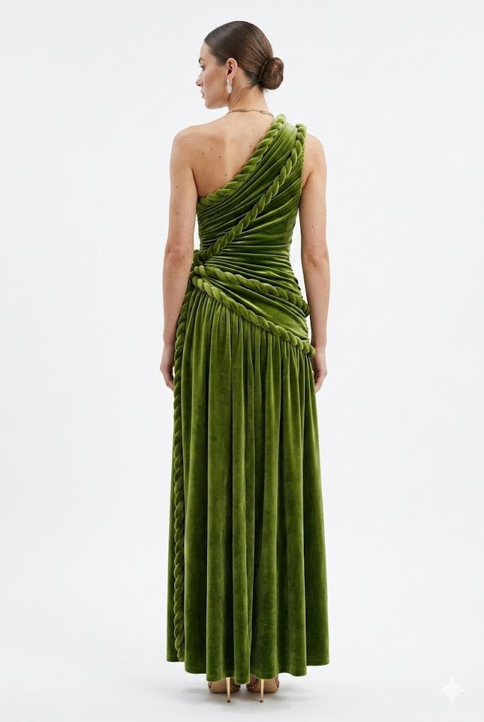 Olive Velvet One Shoulder Maxi DressEvening DressesGreenS(2)greenLuxe Lane
