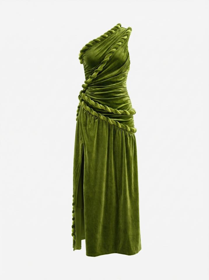 Olive Velvet One Shoulder Maxi DressEvening DressesGreenS(2)greenLuxe Lane