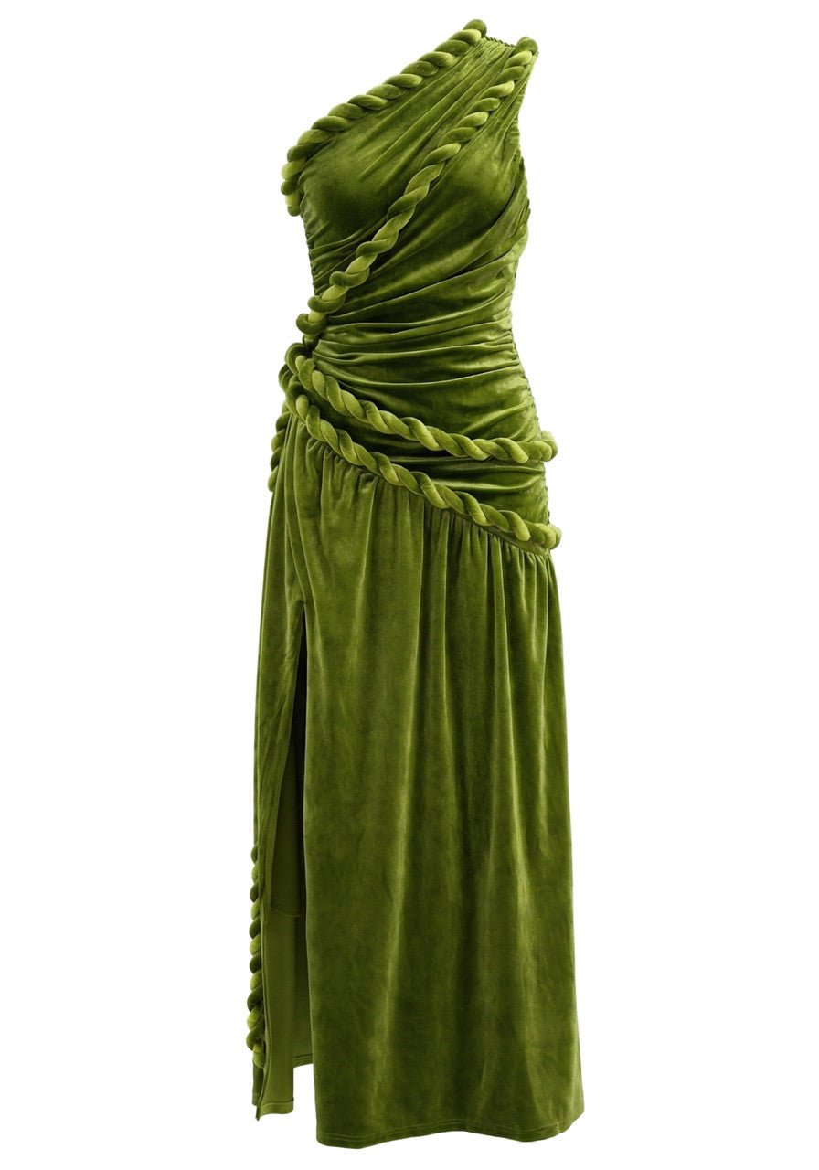 Olive Velvet One Shoulder Maxi DressEvening DressesGreenS(2)greenLuxe Lane
