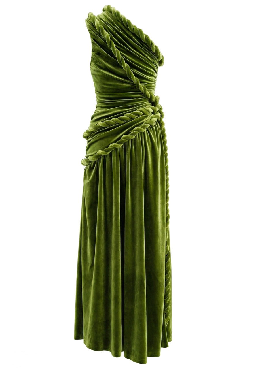 Olive Velvet One Shoulder Maxi DressEvening DressesGreenS(2)greenLuxe Lane