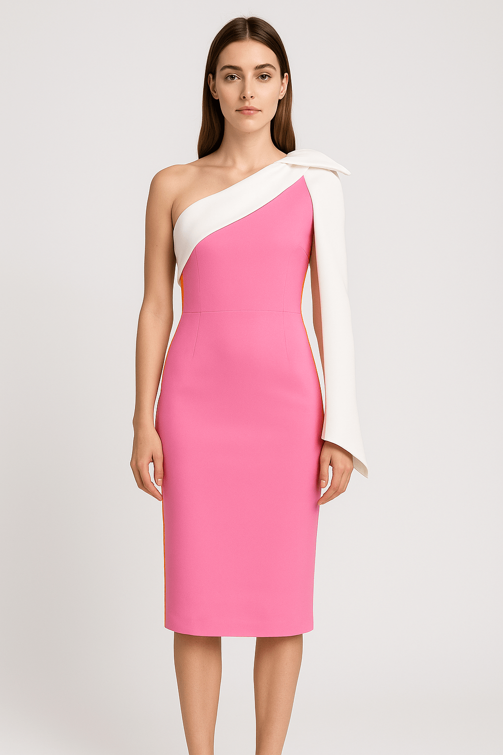 One - Shoulder Bow Midi Dress by Luxe Lane | from Luxe Lane | SKU:  | Barcode:  | Options: Pink M | One - Shoulder Bow Midi Dress