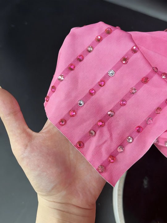 One - Shoulder Diamond High Slit Evening Gown by Shine | empire gown from Luxe Lane | SKU: -1 | Barcode:  | Options: pink mesh S(6) | Hot Pink Diamond Evening Dress Women Sexy One Shoulder Cutout Gown 2025 Elegant Formal High Slit Bodycon Maxi Party Prom Dresses