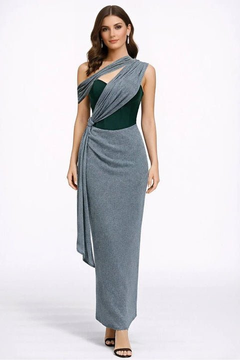 One Shoulder Draped Bodycon Maxi Evening Dress by Luxe Lane | from Luxe Lane | SKU: -1 | Barcode:  | Options: Green S(6) | Luxury One Shoulder Asymmetrical Draped Evening Maxi Dress Women Elegant Slim Fit Corset Formal Party Gown Eveningwear