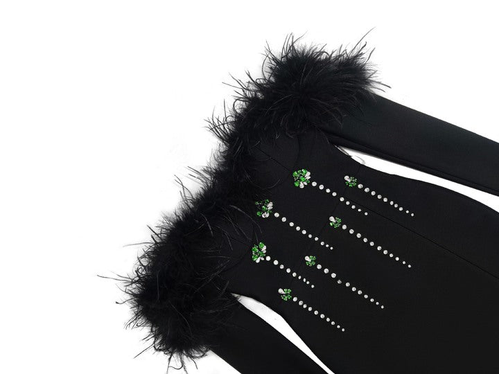 One - Shoulder Feather Bandage Evening Dress by Shine | from Luxe Lane | SKU: -1 | Barcode:  | Options: Black S(6) | Luxury Women Long Dress Vestidos Elegantes One - Shoulder Ostrich Feather Bandage Evening Dresses