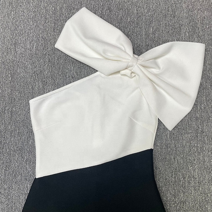 One - Shoulder Maxi Bodycon Dress by Shine | from Luxe Lane | SKU: -1 | Barcode:  | Options: White Black S(6) | Wholesale Custom Oem One - Shoulder Casual Dresses Ladies Long Bodycon Dress for Women Evening Party
