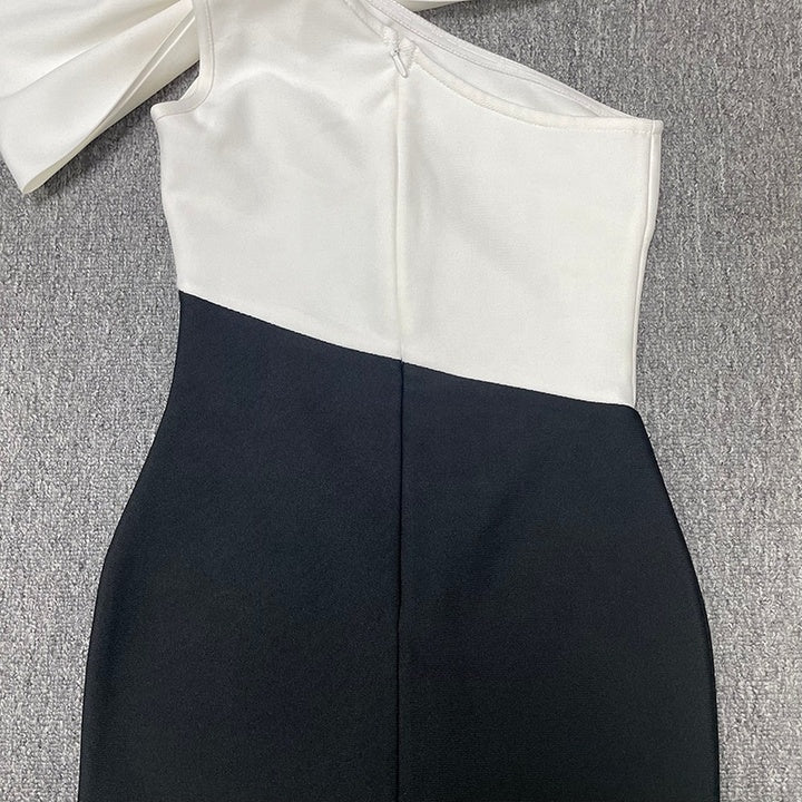 One - Shoulder Maxi Bodycon Dress by Shine | from Luxe Lane | SKU: -1 | Barcode:  | Options: White Black S(6) | Wholesale Custom Oem One - Shoulder Casual Dresses Ladies Long Bodycon Dress for Women Evening Party