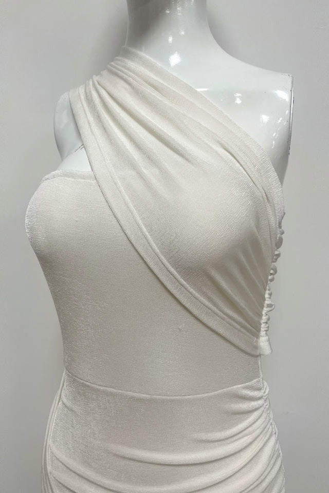 One Shoulder Ruched Maxi DressParty DressesWhiteS(2)Luxe Lane