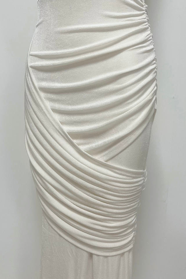 One Shoulder Ruched Maxi DressParty DressesWhiteS(2)Luxe Lane
