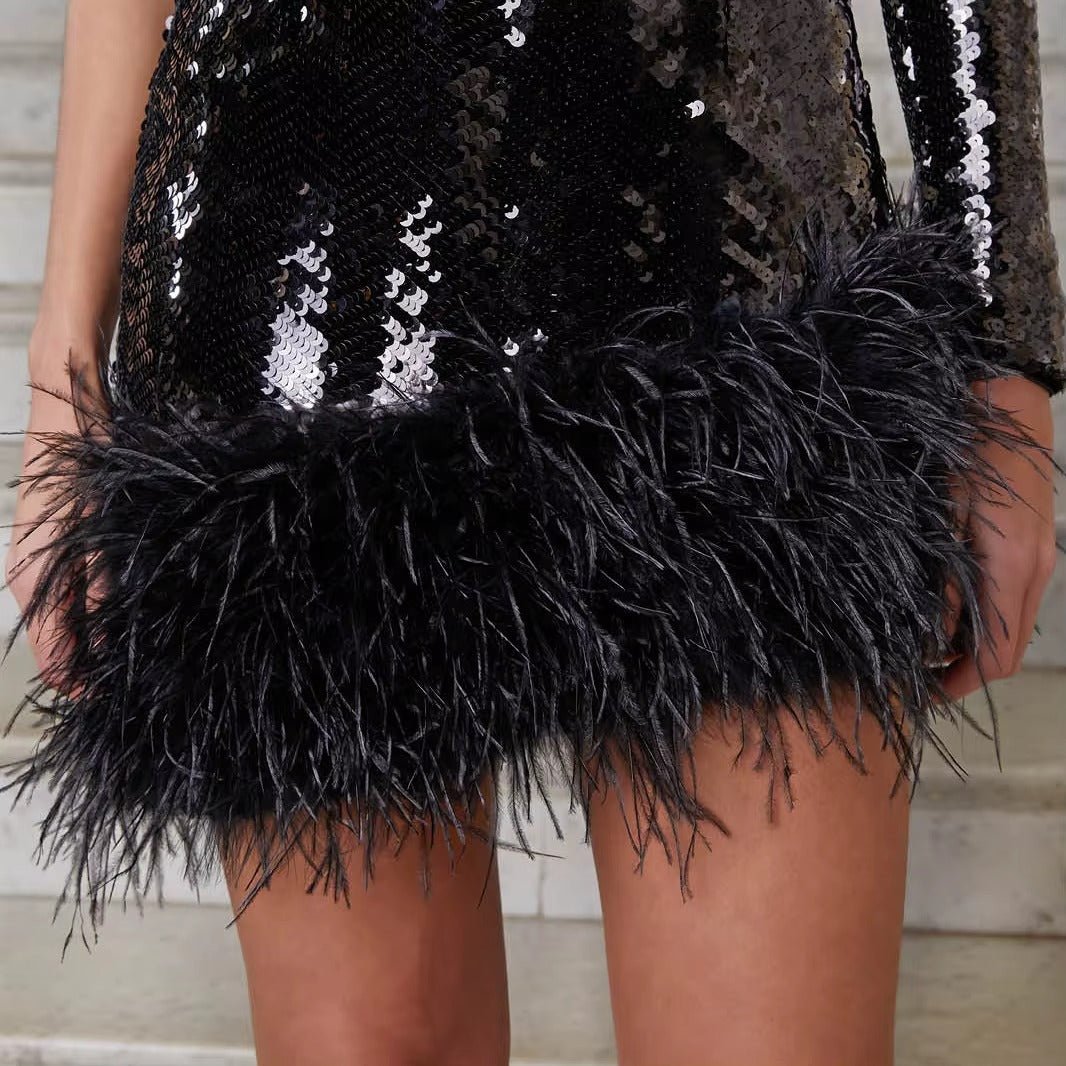 One - Shoulder Sequin Mini Dress by Luxe Lane | from Luxe Lane | SKU:  | Barcode:  | Options: Black S | One - Shoulder Sequin Mini Dress