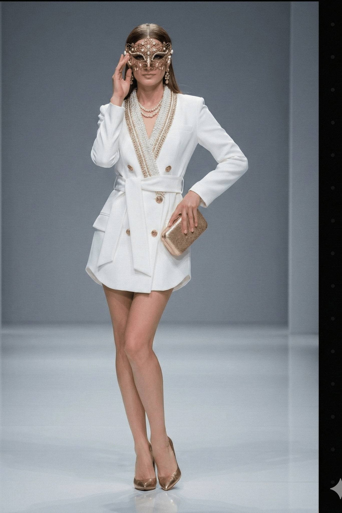 Ophelia Double - Breasted Long Formal Blazer by Luxe Lane | Blazer from Luxe Lane | SKU: W11226-7 | Barcode:  | Options: White S(6) | Ophelia Double - Breasted Long Formal Blazer