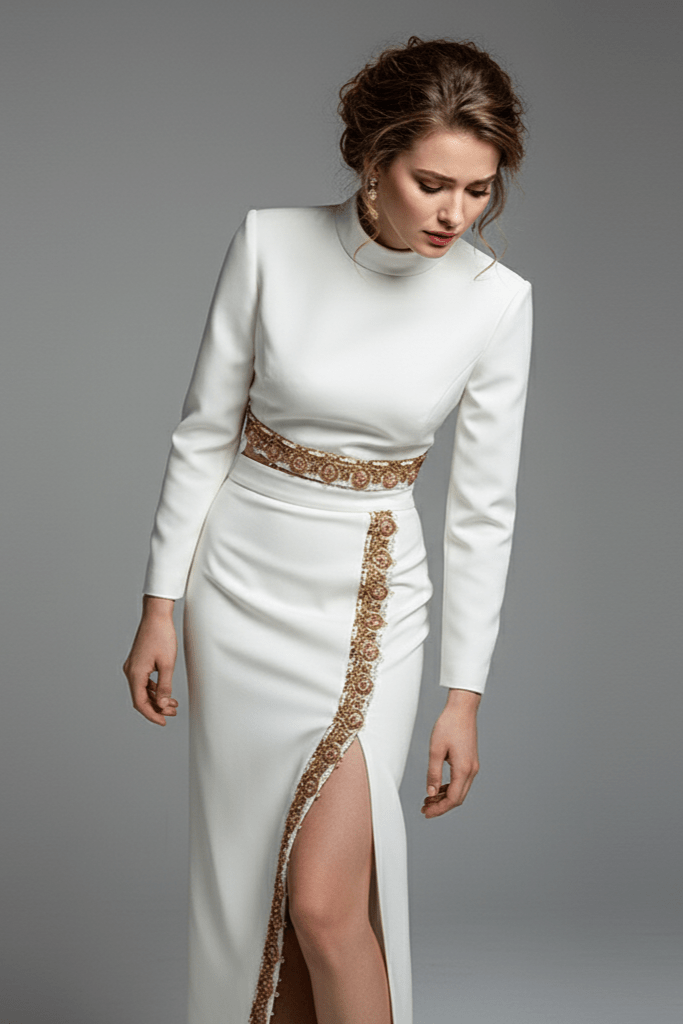 Ophelia White Beaded Skirt Set by Shine | Clothing Set from Luxe Lane | SKU: W11338-1 | Barcode:  | Options: White S | Ophelia White Beaded Skirt Set