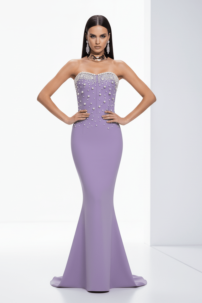Pearl - Embellished Floor - Length Bandage Dress by Shine | Party dresses from Luxe Lane | SKU: -4 | Barcode:  | Options: Pink S(6) | Pearl - Embellished Floor - Length Bandage Dress