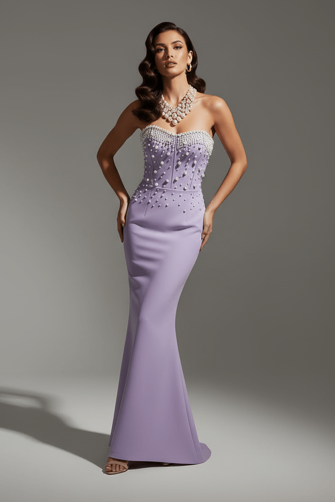 Pearl - Embellished Floor - Length Bandage Dress by Shine | Party dresses from Luxe Lane | SKU: -4 | Barcode:  | Options: Pink S(6) | Pearl - Embellished Floor - Length Bandage Dress