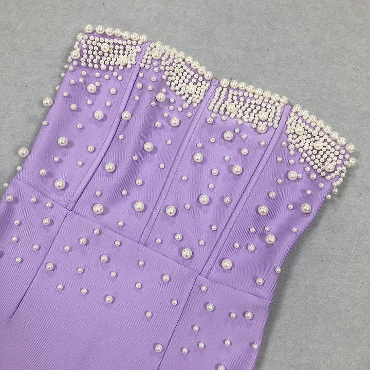 Pearl - Embellished Floor - Length Bandage Dress by Shine | Party dresses from Luxe Lane | SKU: -4 | Barcode:  | Options: Pink S(6) | 2025 Summer New Arrival Elegant Purple Floor - Length Dress Pearl Long Bodycon Bandage Dresses for Women Party