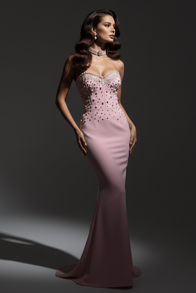 Pearl - Embellished Floor - Length Bandage Dress by Shine | Party dresses from Luxe Lane | SKU:  | Barcode:  | Options: Purple S(6) | Pearl - Embellished Floor - Length Bandage Dress