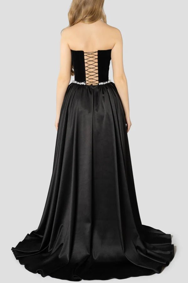 Pearl Embellished Strapless A - Line Maxi Evening Gowna - line gownDark BlueS(6)Luxe Lane
