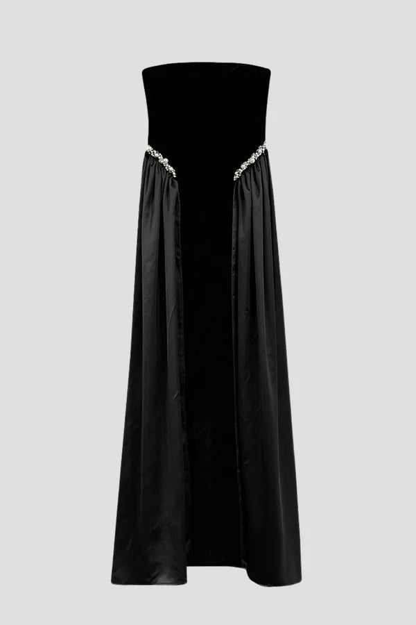 Pearl Embellished Strapless A - Line Maxi Evening Gowna - line gownDark BlueS(6)Luxe Lane