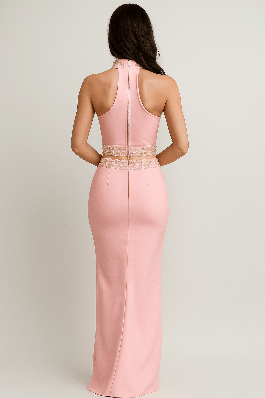 Pearl Empress Pink 2 - Piece Bandage Skirt Set by Luxe Lane | from Luxe Lane | SKU:  | Barcode:  | Options: Pink S | Pearl Empress Pink 2 - Piece Bandage Skirt Set