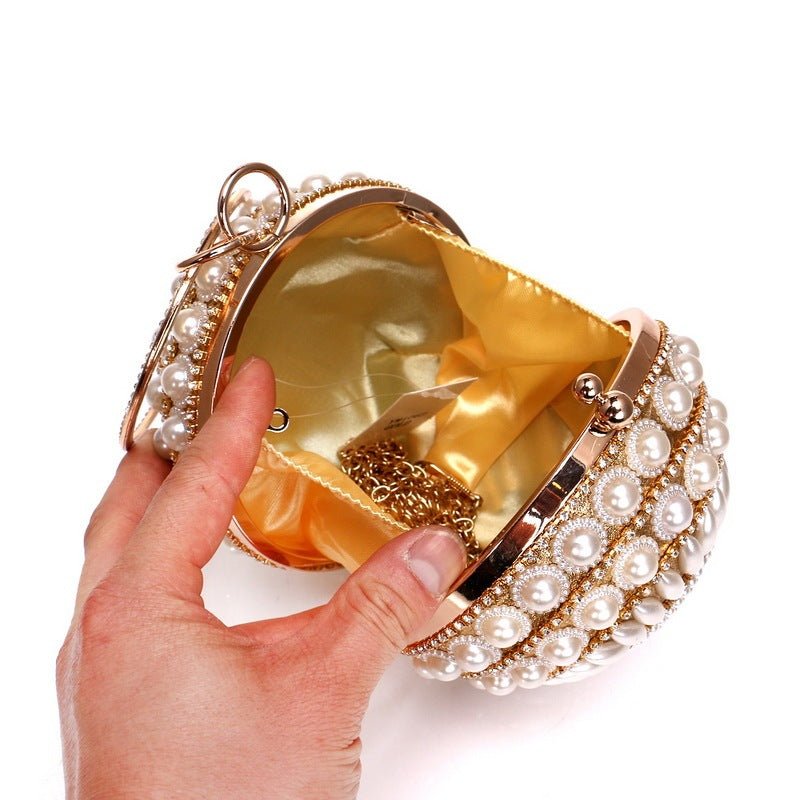 Pearl Metal Evening Clutch Bag by CJ | 0 from Luxe Lane | SKU: CJBHNSNS29003-Golden | Barcode:  | Options: Golden | Pearl Metal Evening Clutch Bag