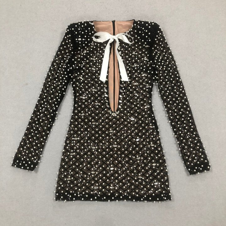 Pearl Sequin Cut - Out Mini Dress by Shine | Party dresses from Luxe Lane | SKU: -1 | Barcode:  | Options: Black M(8) | Oem Factory Custom Clothing Womens Pearls Sequin Black Mini Dress Cut - out Short Party Wear Club Dresses Outfits for Women Sexy